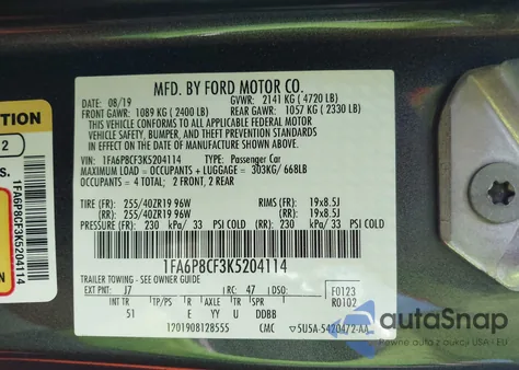 2019 Ford Mustang Gt Premium z USA, uszkodzony, nr VIN 1FA6P8CF3K5204114